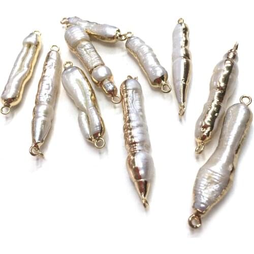 Irregular Natural Pearl Pendants Charms Connector Pendants for Jewelry Making DIY Accessories Fit Necklaces Size 7x30mm-10x40mm