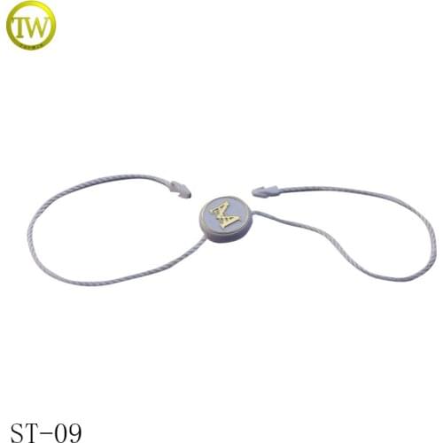 ST09 Custom white garment tag embossed logo string plastic seal tag for clothing hang tag