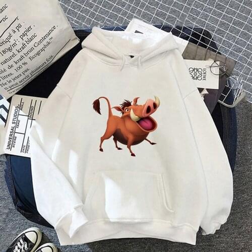 Disney The Lion King Simba Hoodies Womens Clothing PUMBAA Kawaii Pullover Cartoon Print Warm Femme Couple New Hooded Sweatshirt
