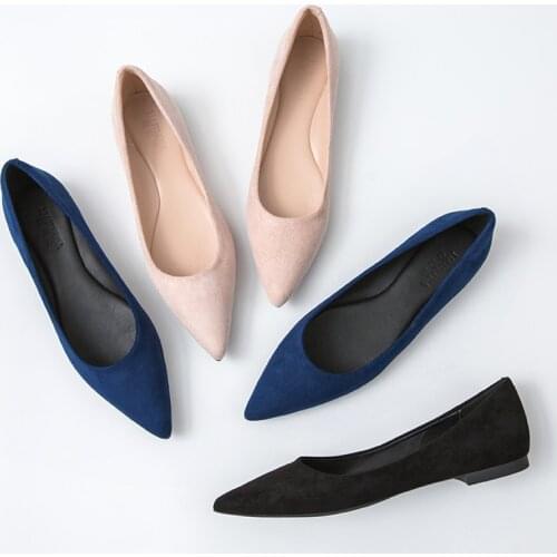 Flats Lady Pink Flat Heel Shoes Summer Spring Pointed Toe Indigo Basic Style Suede Leather Loafers Red Shoe 33-44 Office Workind
