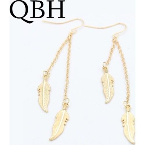 New Bohemia Vintage Dangle Earing Feather Leaves Leaf Long Tassel Leaf Drop Earrings Wedding Jewelry Brincos Pendientes