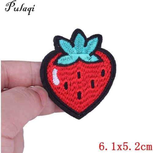 Pulaqi Embroidery Strawberry Patch Iron On Sticker For T - Shirt Clothes Apparel Sewing Fabric DIY sew On badge for baby F