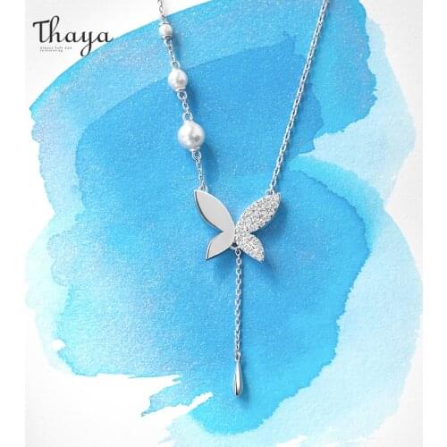 Thaya Women Silver Color Chain Butterly Necklace Pave Zircon Pendants Thin Chain Necklace 45cm For Women Trend Jewelry 2021 Gift