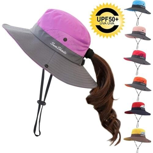 5 Colors Womens Outdoor UV Protection Bucket Hat Foldable Mesh Wide Brim Beach Fishing Hat Sun Hat
