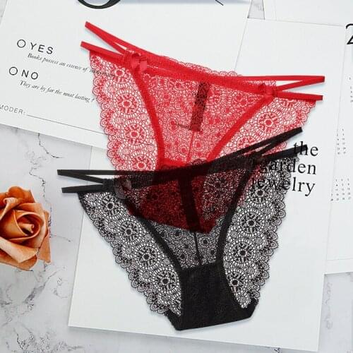 Womens Sexy Lace Underwear Panties New Low Waist Sports Strapping Briefs Transparent Dot Female Breathable Underpants-M - XXL
