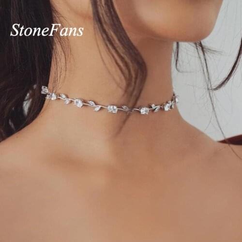 Stonefans Luxury Jewelry Zircon Necklace Silver Color Choker for Women Fashion Curved Oval Necklace Collar Chain Jewelry Gift