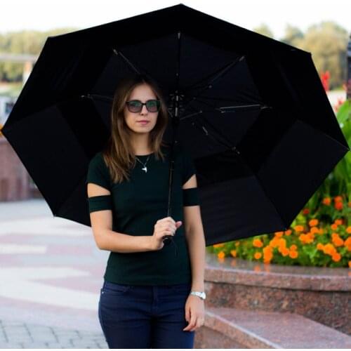 132cm two fold double bridge honey tomb fiberglass golf umbrellas hex-angular 50T steel shaft,auto open,double layer,windproof