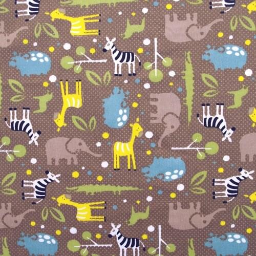 1 yard Cotton Twill Fabric for sewing pathwork, cloth, bedding - Dear, elephant, crocdile, zebra and dot (width=160cm)
