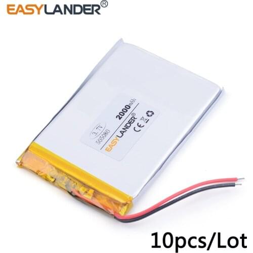 10pcs /Lot 3.7v lithium Li ion polymer rechargeable battery 2000mah 505080 smart home MP3 for dvr,GPS,mp3,mp4,cell phone,speaker