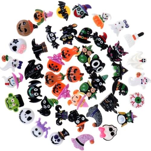 10pcs Mix DIY Halloween Series Resin Charms Flatback Ghost Pumpkin Cabochon Jewelry Cream Glue Mobile Phone Shell Accessories