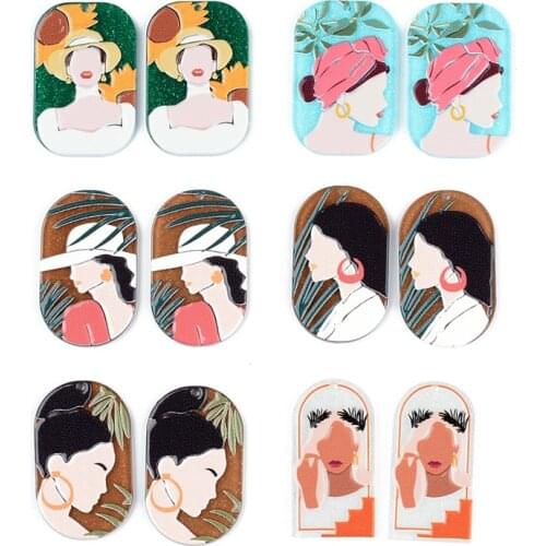 2PCS/lot Bohemian Beauty Avatar Relief Oil Painting Accessories Hand Made Earrings Connectors DIY Pendant Components Charms