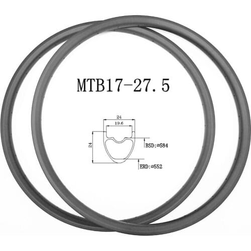 Graphene 27.5er carbon mtb disc rim 650b 24x24mm tubeless carbon rims 275g mountain bicycles wheel bicycle mtb rims ERD 552mm