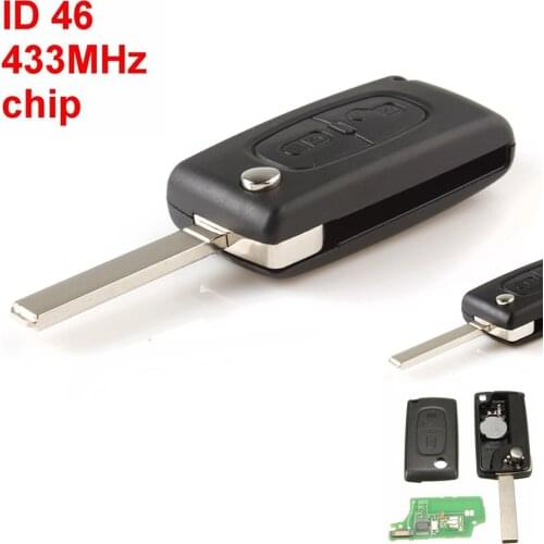 433MHz 2 Buttons Auto Car Remote Key Case Fob Shell Cover Replacement with Battery ID46 chip for Peugeot 207 307 308