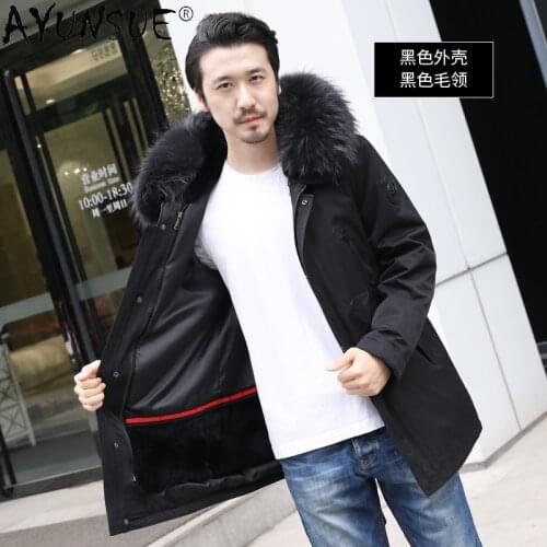 AYUNSUE Men Jacket Mens Clothing Winter Clothes Real Rex Rabbit Fur Coat Male Casual Mens Jackets Hooded Parkas Veste LXR586