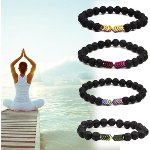 Sacred Arrow Lava Stone Diffuser Bracelet Men Jewelry 2019 Armband Heren Fashion Volcanic Beaded Yoga Bracelet Women Bileklik
