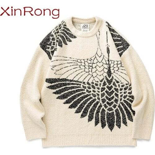 Couple tide brand unisex crewneck sweater men and girl pullover sweater spring and autumn 2021 new crane flying jacquard sweater