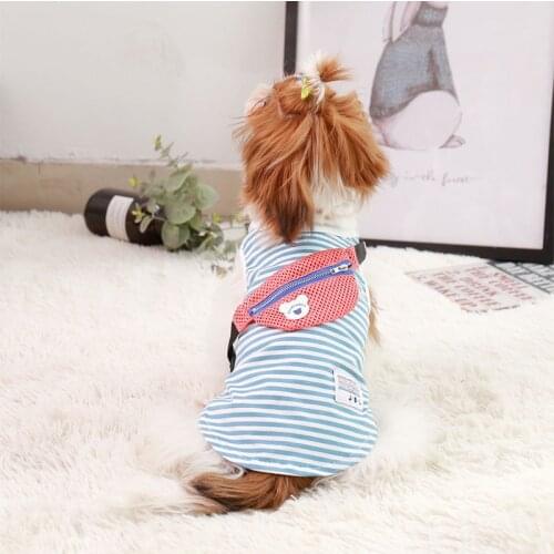 Small Dogs Stripe Vest Pet Dog Jean Jacket Cartoon Embroidered Hole Denim Costumes Cat Chihuahua Cowboy Vest Dog Clothes