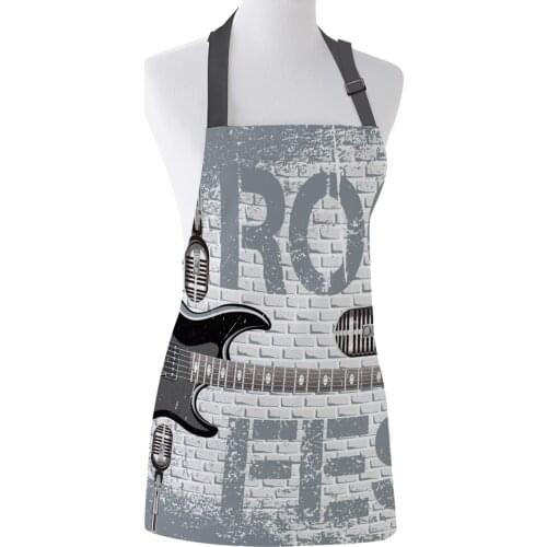 Rock Guitar Music Print Apron Print Unisex Kitchen Bib with Adjustable Neck for Cooking Gardening