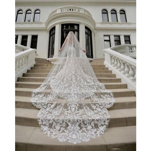 Luxury Cathedral Length Bridal Veils 3m Long Vestido De Noiva Longo Wedding Veil Ivory Or White Veil With Free Comb