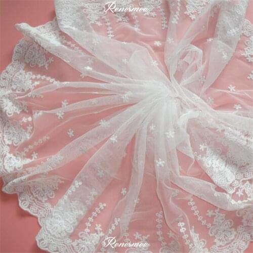 1Yard 35cm Ivory Mesh Fabric Venise Lace Trim Embroidery Embellishment Sewing Crafts Doll Material Free Shipping SX154