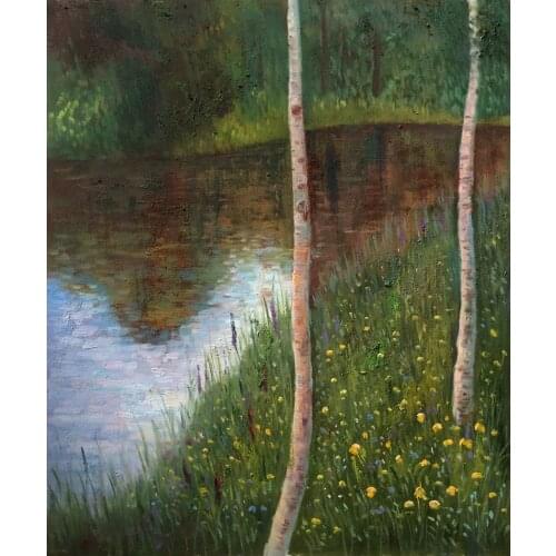 Oil Painting on Canvas Landscapes, Landscape with Birch Trees by Gustav Klimt Painting, No Framed