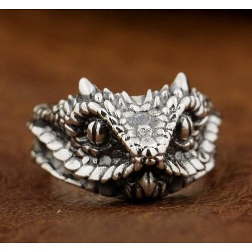 LINSION 925 Sterling Silver Adder Viper Snake Ring Mens Biker Ring TA87 US Size 7~15