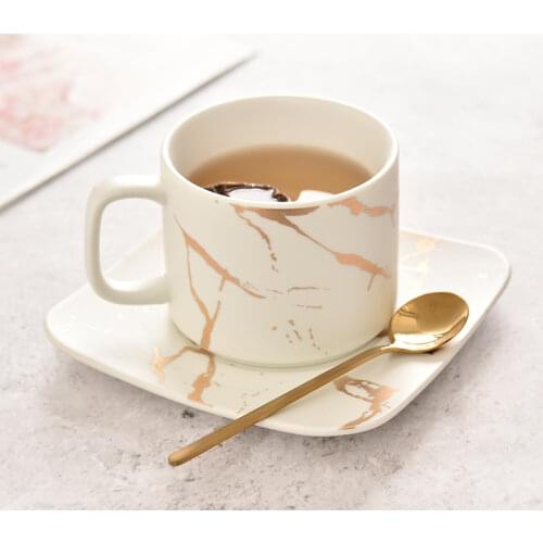 Nordic Creative Marble Pattern Ceramic Coffee Mugs Cup Office House-hood Breakfast Milk Couple Drinking Cup With Tray Cafe Bar
