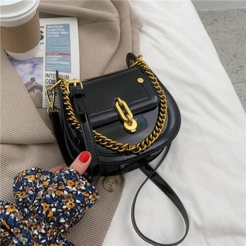 Hot Offers Patent PU Leather Mini Saddle Crossbody Bags Fashion Chain Handle Tote Bags Designer Brand High Quality Shoulder Bags