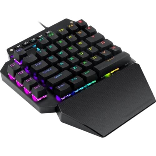 One Handed Mechanical Gaming Keyboard With RGB Led Backlit Blue Switches Detachable Palmrest USB Cable