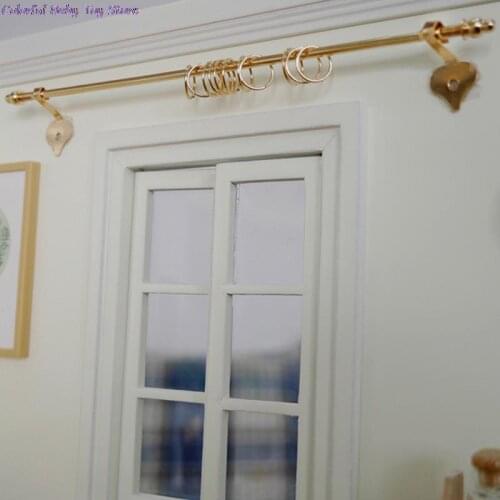 1:12 Miniature Doll Miniature Alloy Mini Curtain Golden Rod Exquisite Lace Curtain Doll Furniture Windows Accessories