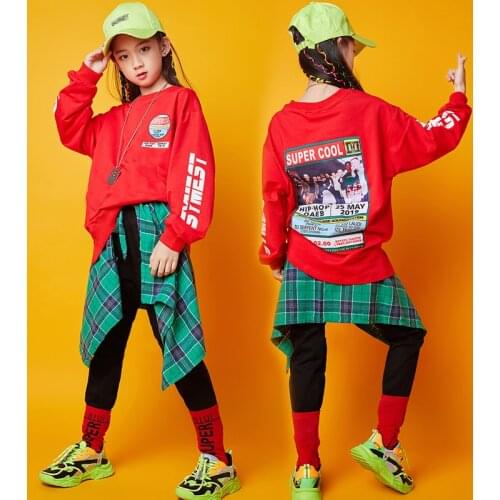 Fashion Hip Hop Dance Costumes Kids Printing Jazz Street Dance Rave Outfit Performance Clothing Practice Dancing Wear DC3107