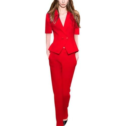 Fashion suit suit female New summer high-end European / American temperament casual slim business suit + pants two-piece suit