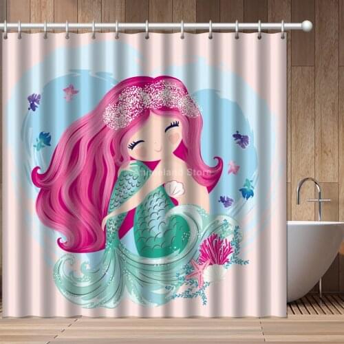 Lovely Mermaid Cute 3D Print Shower Curtain Kids For Girls Bathroom Set With Waterproof Hook Bath Curtains Cartoon African Funny