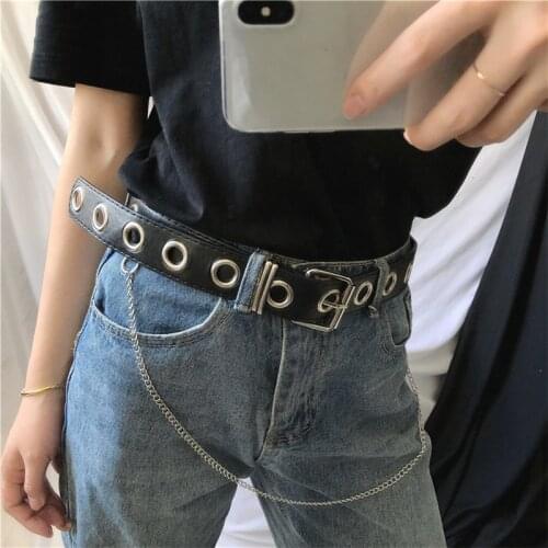 New PU Leather Waist Belt Punk Hip-hop Fashion Pin Buckle Black Adjustable Waistband With Chain For Ladies Girls Women Jeans Z15