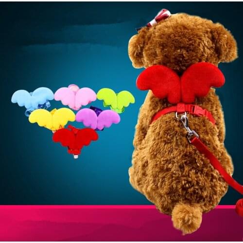 New Cute Angel Pet Dog Leashes and Collars Set Puppy Leads for Small Dogs Cats Designer Wing Adjustable Dog Harness Pet Supplies