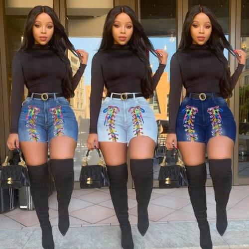 Streetwear Womens Bodycon Short Jeans Woman Bandage Harajuku Aesthetic Pants Jeans for Women High Waisted Denim 90s Jeans