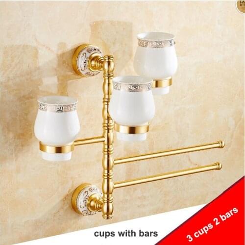 Multi Design 2/3/4/5 Bars Towel Rack Holder Golden Rotation Towel Bars with Cups Design Bathroom Accessories