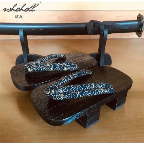 WHOHOLL Geta Japanese Samurai Geta Clogs Shoes Man Flip-flops Slippers High Bottom Wooden Slipper Animation Cosplay