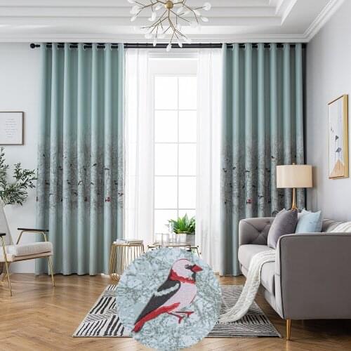 Bird Print Blackout Curtains for Kids Bedroom 1 Piece Blue Polyester Fabric Kitchen Window Door Panels Living Room Curtain Set