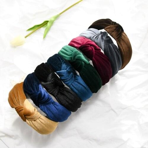 Fashion Womens Bow Knot Velvet Headband Solid Color Cross Knot Hair Head Hoop Simple Sweet Girls Hairband Women Hair Accessories