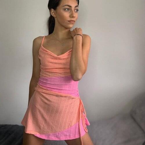 Sexy Slip Mini Dress Women Summer 2021 Fashion Backless Sleeveless Dress Wrap Drawstring Ruched Party Evening Dresses Vestidos