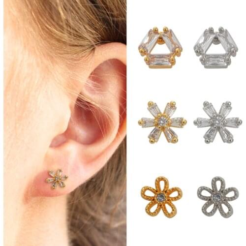 1PCS Flowers Snowflake CZ Stud Piercing Moon Star Cartilage Earring Conch Tragus Stud Helix Cartilage Piercing Jewelry