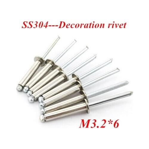 100PCS M3.2*6 Dome POP Head Rivet Stainless steel Core Pulling Decoration Rivets