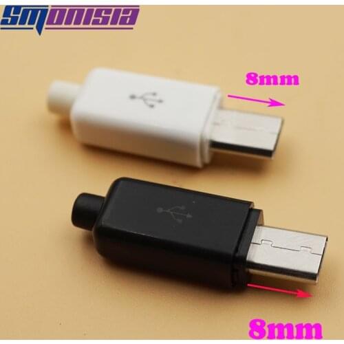 200sets 4 in 1 Micro USB 5PIN Male Plugs Socket Port 0.8mm Long USB Terminals Connectors Welding Type Tail Charging White Black