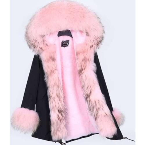 2020 Womens Coat Winter Long-sleeved Loose Coat Hood Streetwear Raccoon Fur Natural Collar Clothing Length Sleeve Style Type