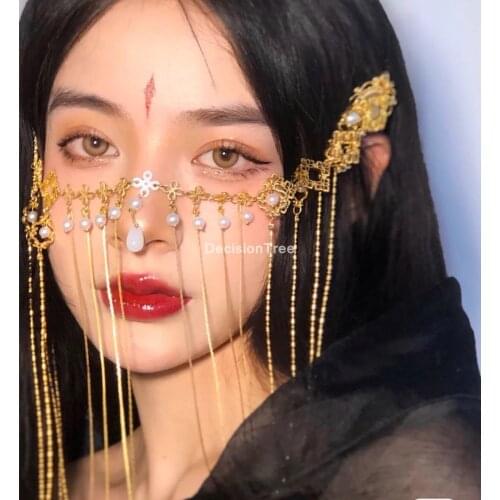 2021 aestheticism ancient woman veil ancient style hanfu accessories tassel ear-hook cover the face tassel veil cosplay props