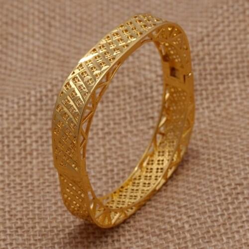 24K Dubai India Ethiopian Square Yellow Solid Gold Filled Lovely Bangles For Women girls party jewelry Bangles&Bracelet gifts