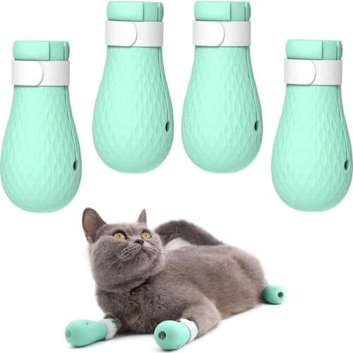 4 PCS Anti-Scratch Cat Foot Shoes Silicone Pet Grooming Scratching Restraint Booties Kitten Cat Claws Cover for Home Bathing