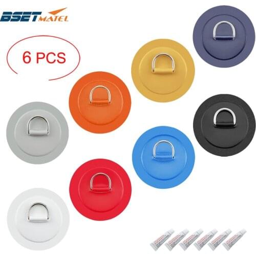 6 PCS 4.3inch Stainless Steel D Ring Pad/Patch With Glue for PVC Inflatable Boat Raft Dinghy Canoe Kayak Surfboard SUP Tie Down