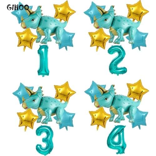 6pcs 4D Walking Dinosaur Balloon Foil Standing Green Dinosaur 40inch Number 0-9 Years Old Baby Shower Birthday Party Decoration